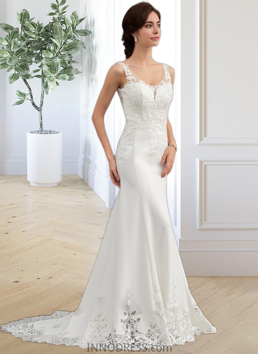 Joanna Trumpet/Mermaid V-neck Court Train Lace Stretch Crepe Wedding Dress With Sequins DPP0013738