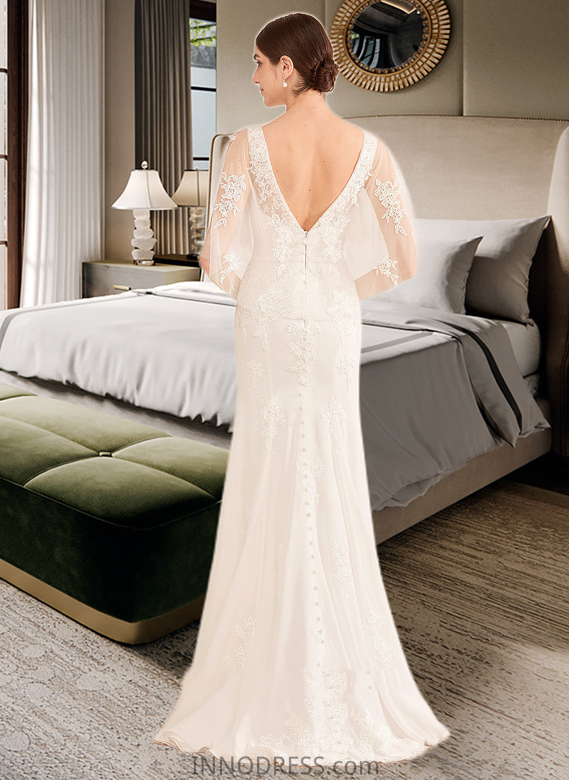 Reagan Trumpet/Mermaid V-neck Court Train Wedding Dress With Sash DPP0013744