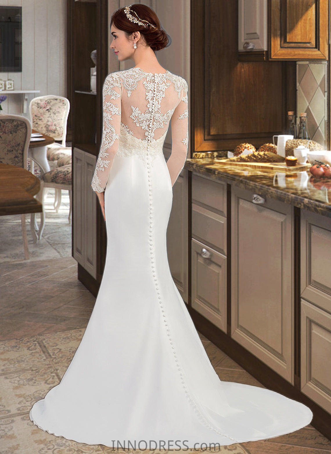 Shyann Trumpet/Mermaid Illusion Sweep Train Stretch Crepe Wedding Dress DPP0013767