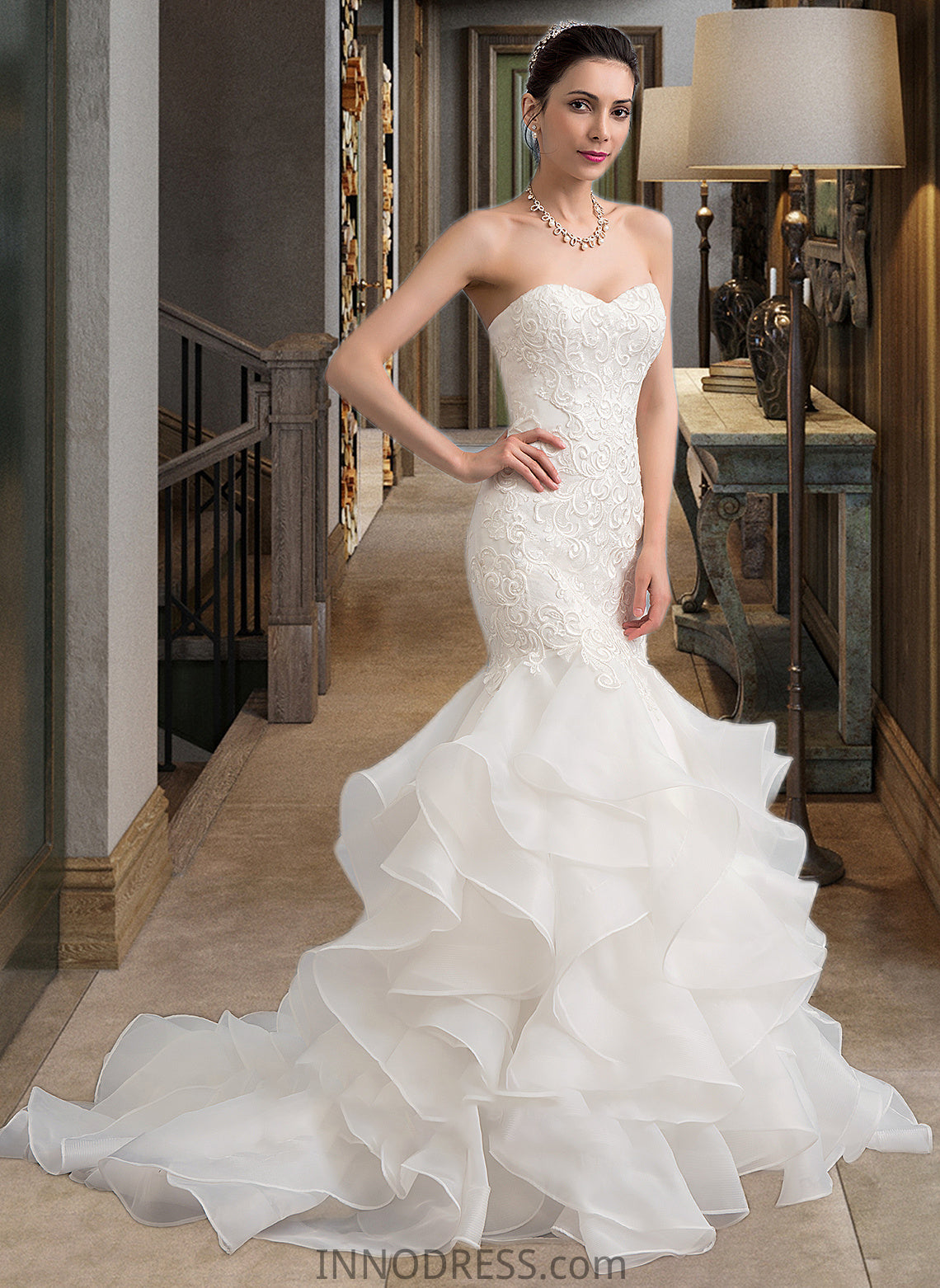 Alexandra Trumpet/Mermaid Sweetheart Sweep Train Organza Lace Wedding Dress DPP0013786