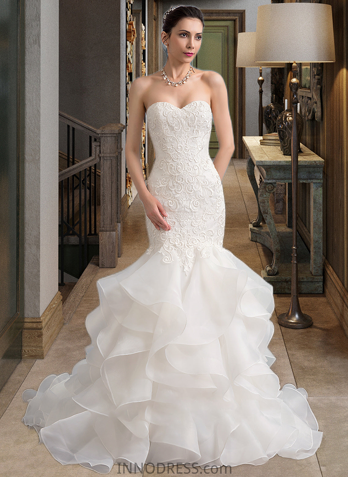 Alexandra Trumpet/Mermaid Sweetheart Sweep Train Organza Lace Wedding Dress DPP0013786