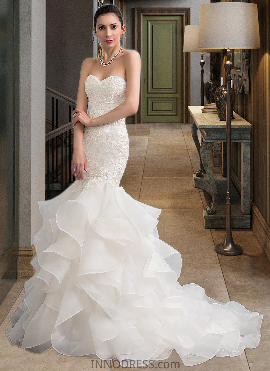 Alexandra Trumpet/Mermaid Sweetheart Sweep Train Organza Lace Wedding Dress DPP0013786