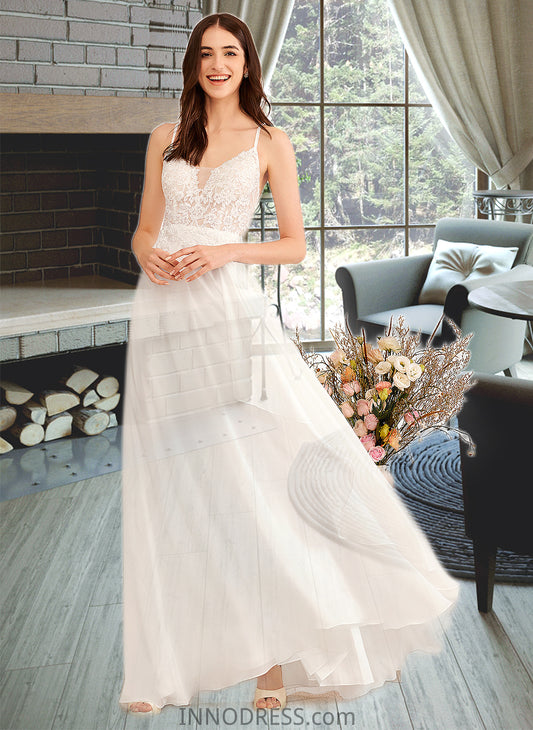 Lina A-Line V-neck Floor-Length Wedding Dress With Sequins DPP0013797