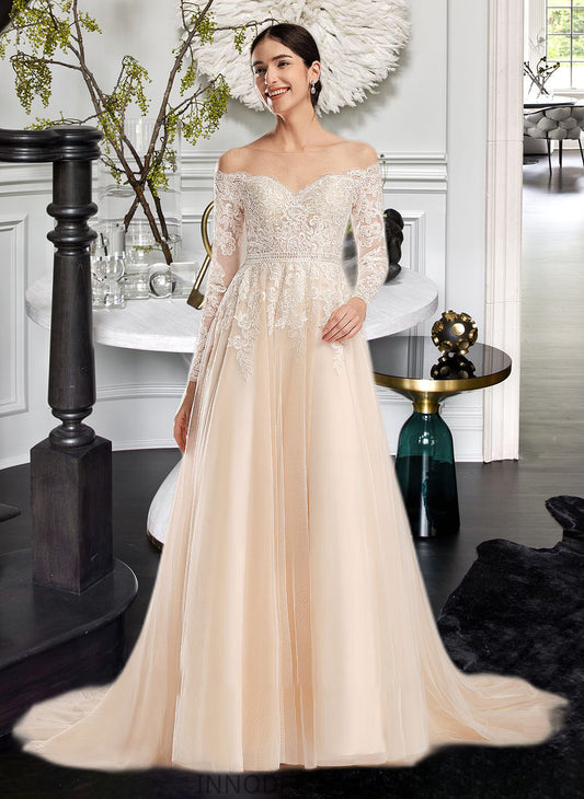 Salome Ball-Gown/Princess Illusion Chapel Train Wedding Dress With Sequins DPP0013798