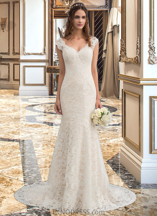 Martina Trumpet/Mermaid V-neck Court Train Lace Wedding Dress DPP0013804