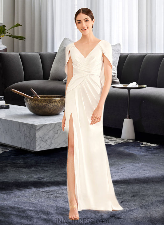 Alexandria A-Line V-neck Sweep Train Wedding Dress With Ruffle DPP0013811