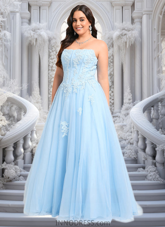 Aubrey Ball-Gown/Princess Straight Sweep Train Tulle Prom Dresses With Sequins Appliques Lace DPP0025864