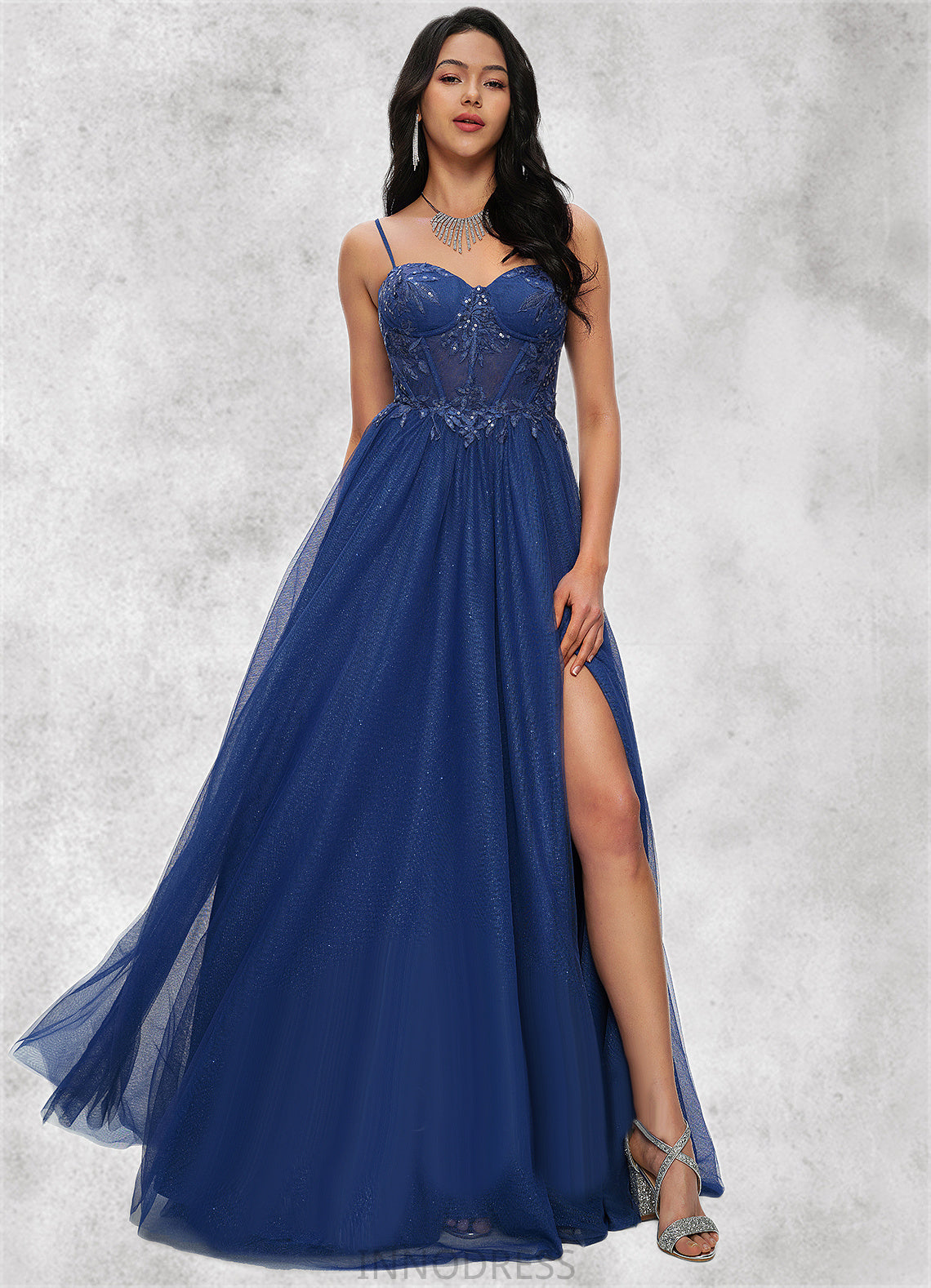 Quintina Ball-Gown/Princess Sweetheart Sweep Train Tulle Prom Dresses With Appliques Lace Sequins DPP0022210