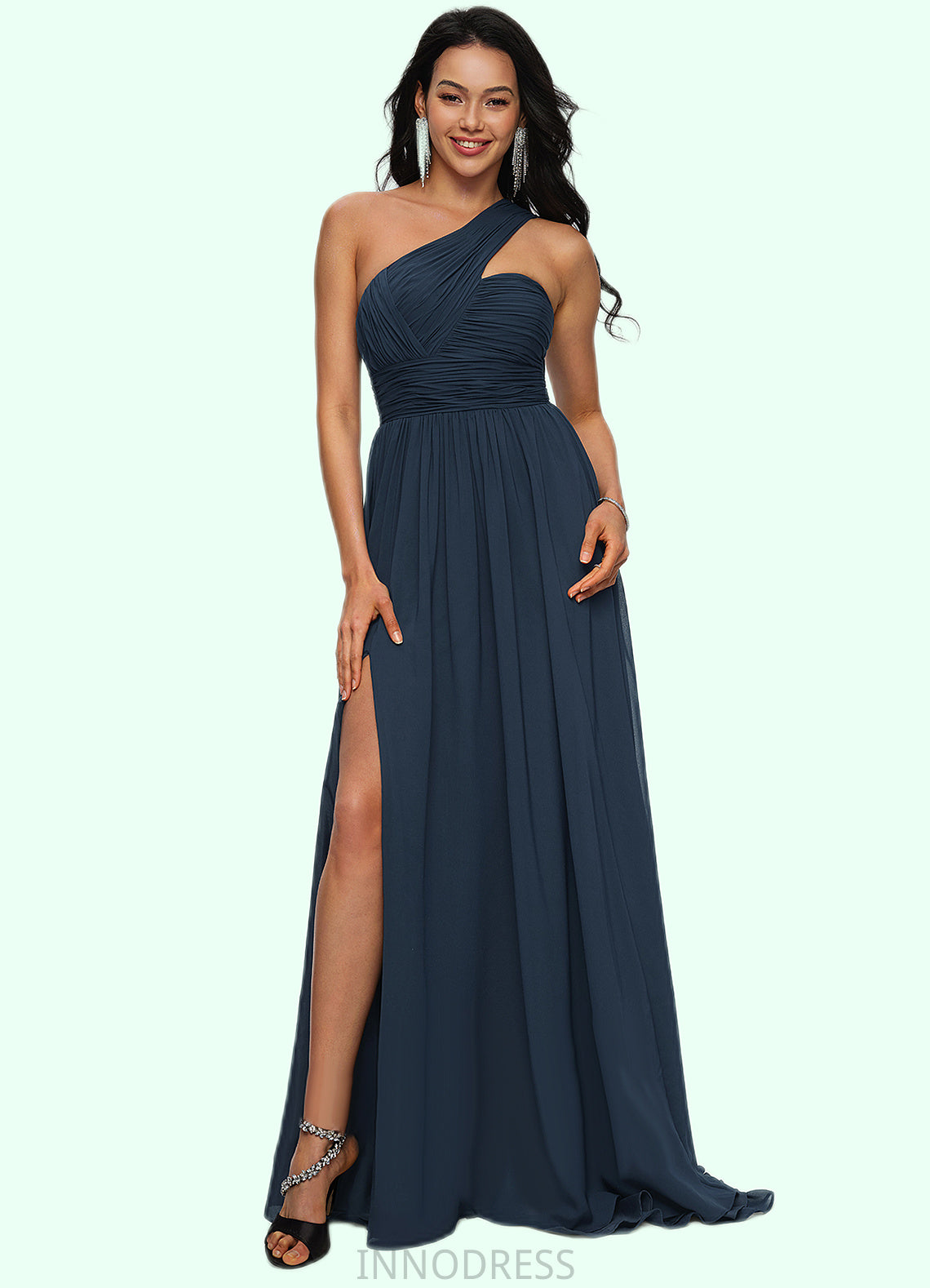 Ina A-line Asymmetrical Sweep Train Chiffon Prom Dresses With Pleated DPP0022212