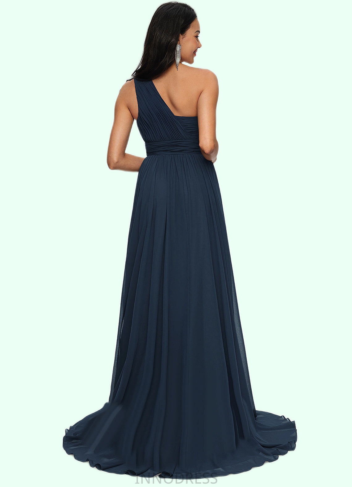 Ina A-line Asymmetrical Sweep Train Chiffon Prom Dresses With Pleated DPP0022212