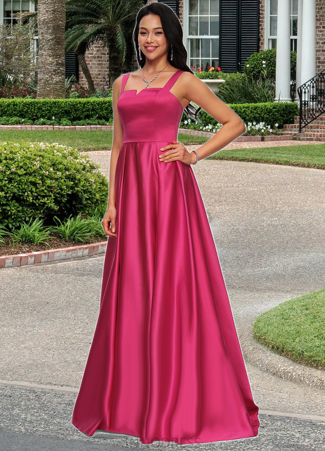 Thelma Ball-Gown/Princess V-Neck Sweep Train Satin Prom Dresses DPP0022215