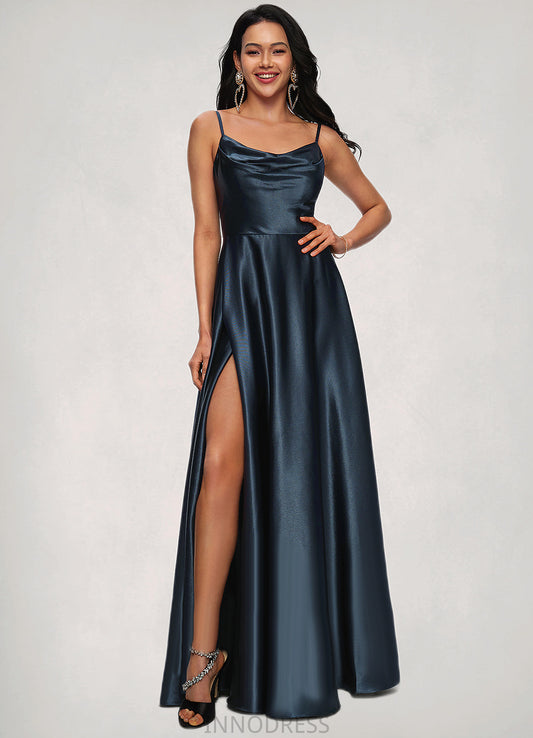 Skye A-line Cowl Floor-Length Stretch Satin Prom Dresses DPP0022216