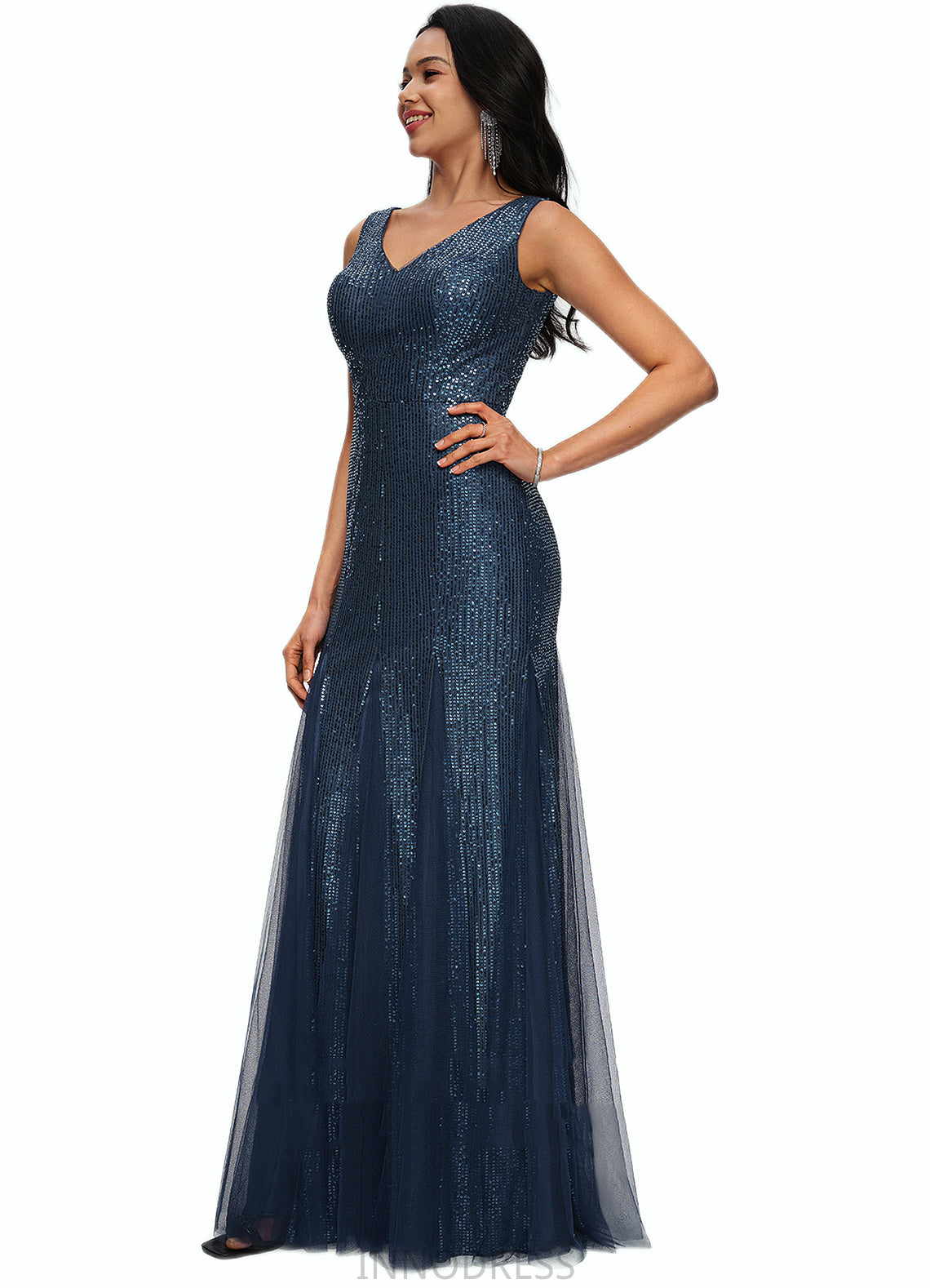 Pearl Sheath/Column V-Neck Floor-Length Sequin Prom Dresses DPP0022218