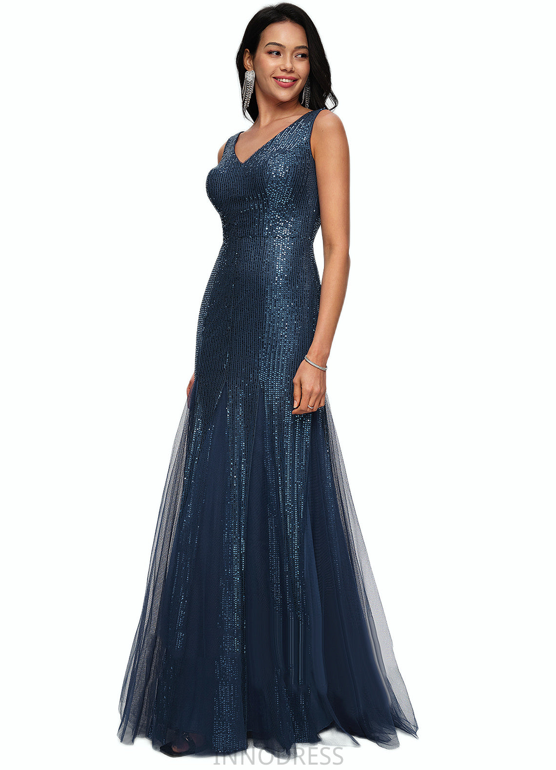 Pearl Sheath/Column V-Neck Floor-Length Sequin Prom Dresses DPP0022218