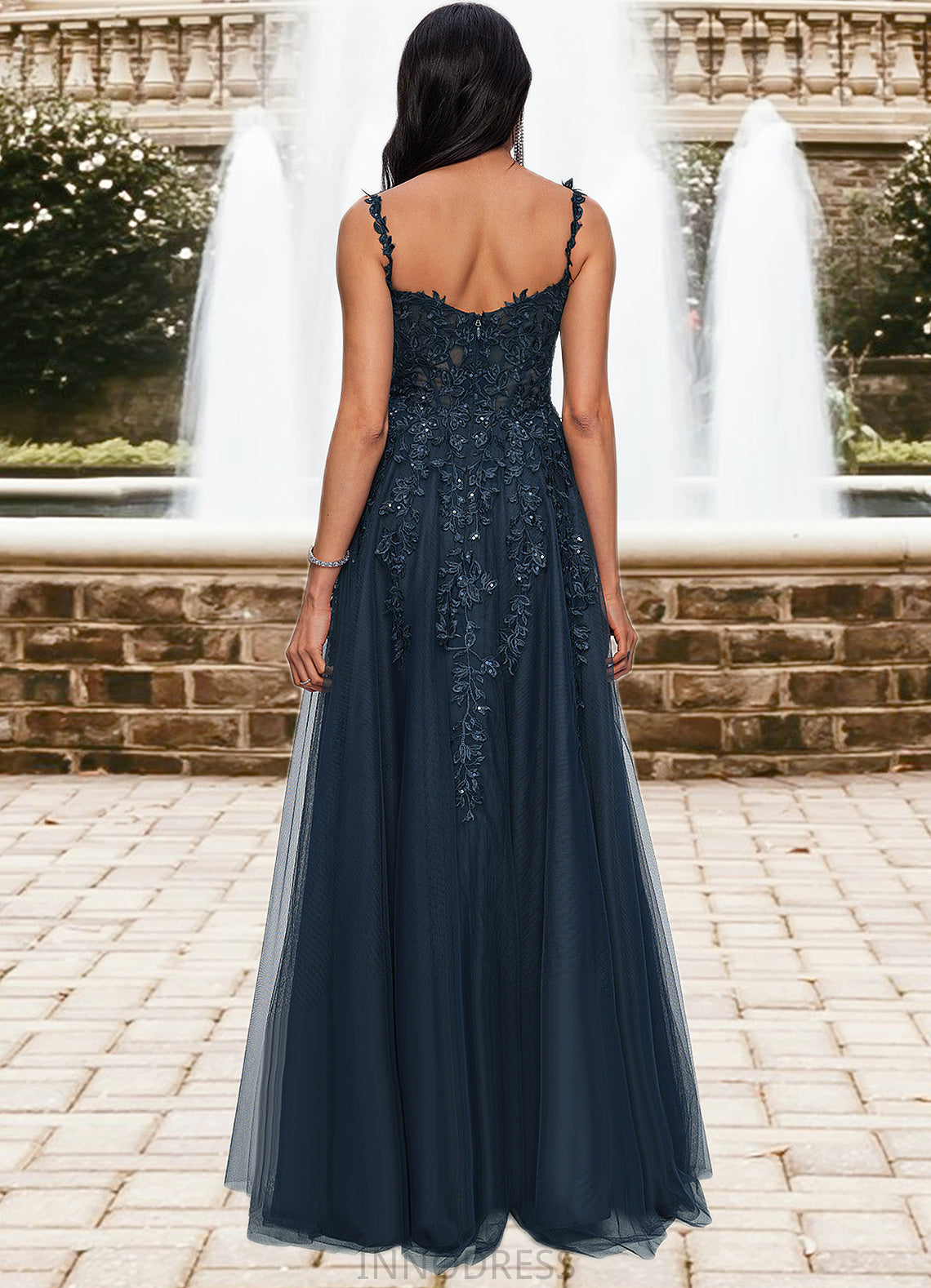 Ximena A-line V-Neck Floor-Length Tulle Prom Dresses With Sequins DPP0022224