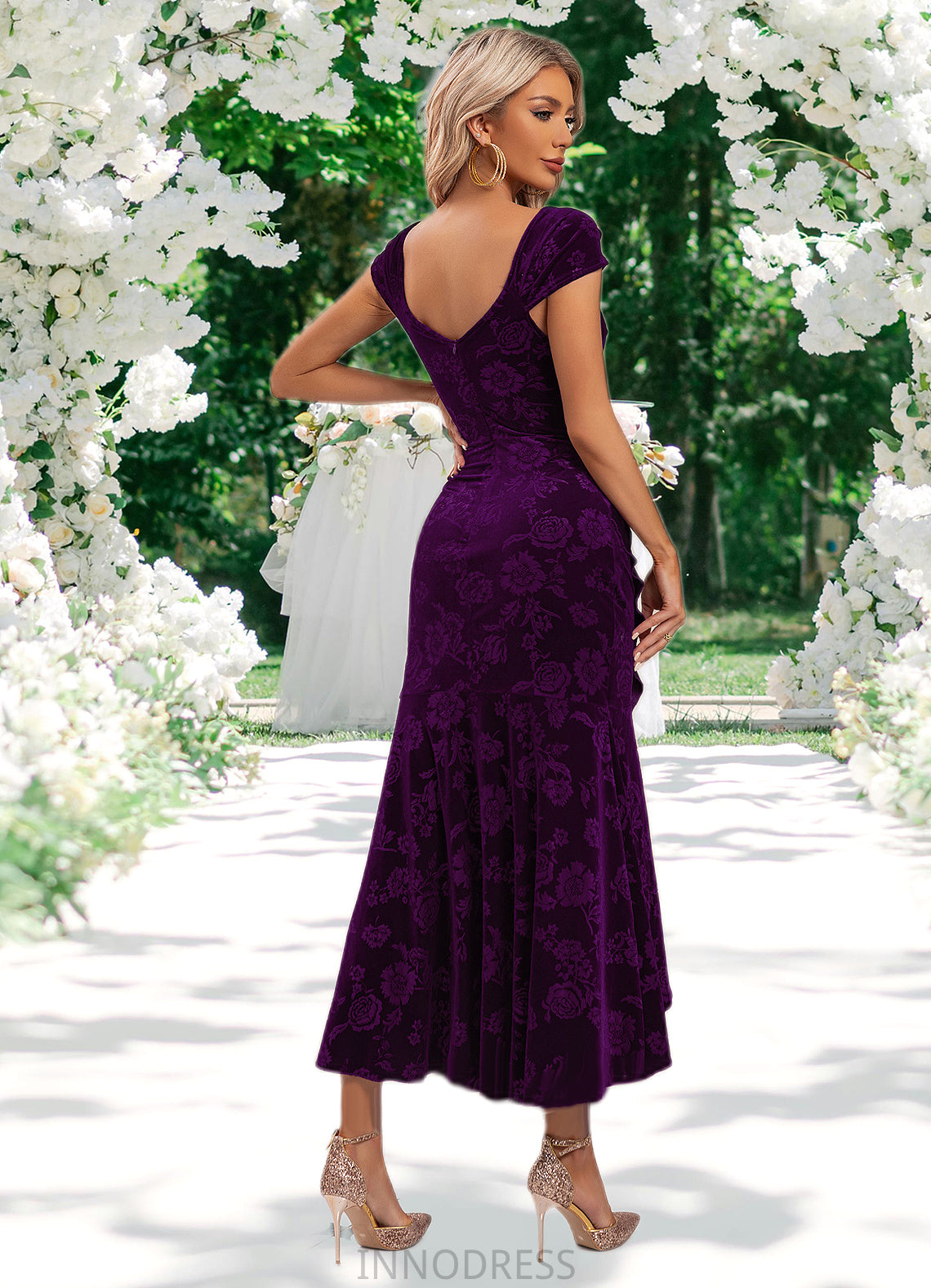 Natalie Flower Sweetheart Elegant Trumpet/Mermaid Velvet Asymmetrical Dresses DPP0022284