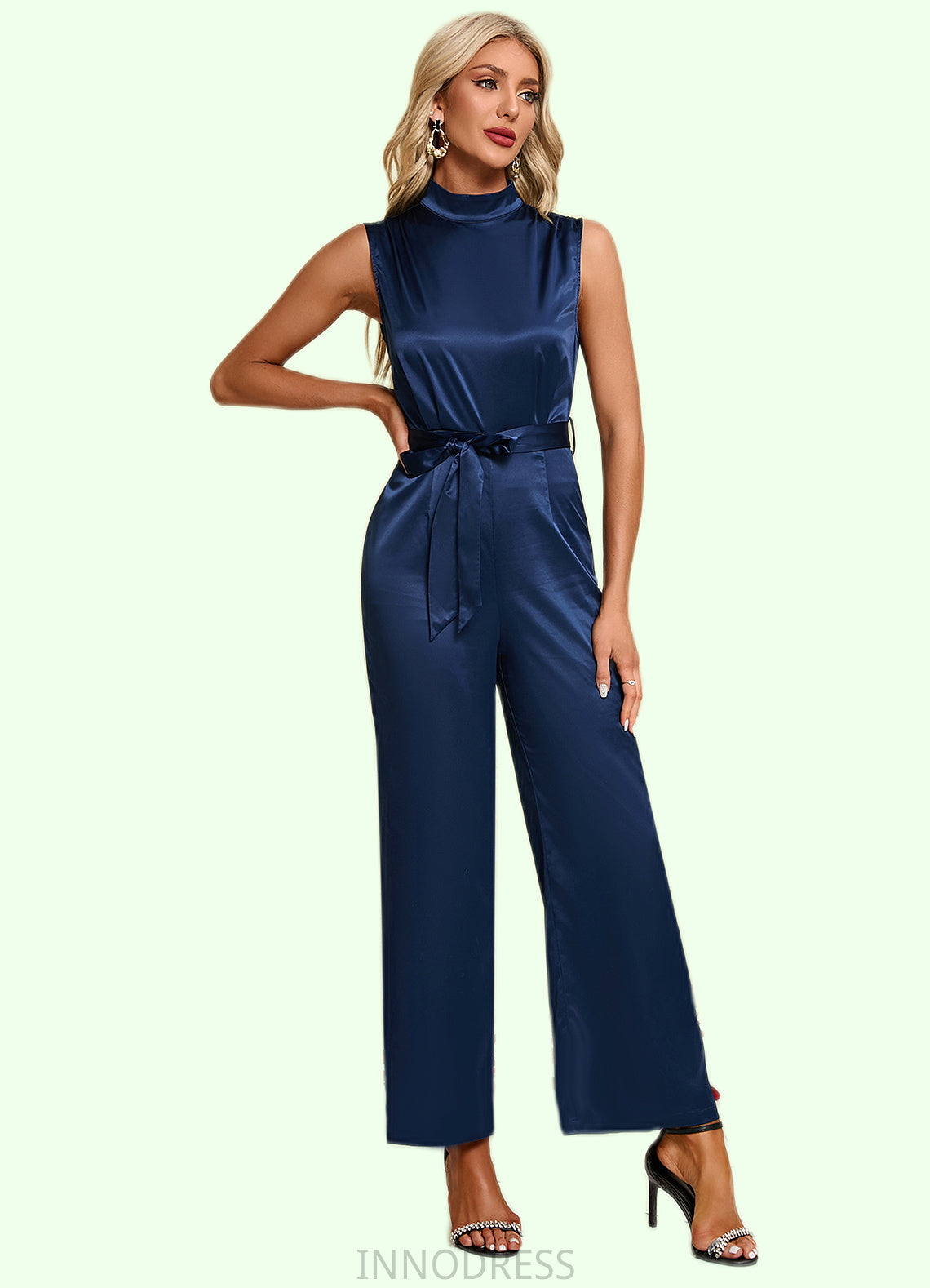 Reese High Neck Elegant Jumpsuit/Pantsuit Satin Maxi Dresses DPP0022324