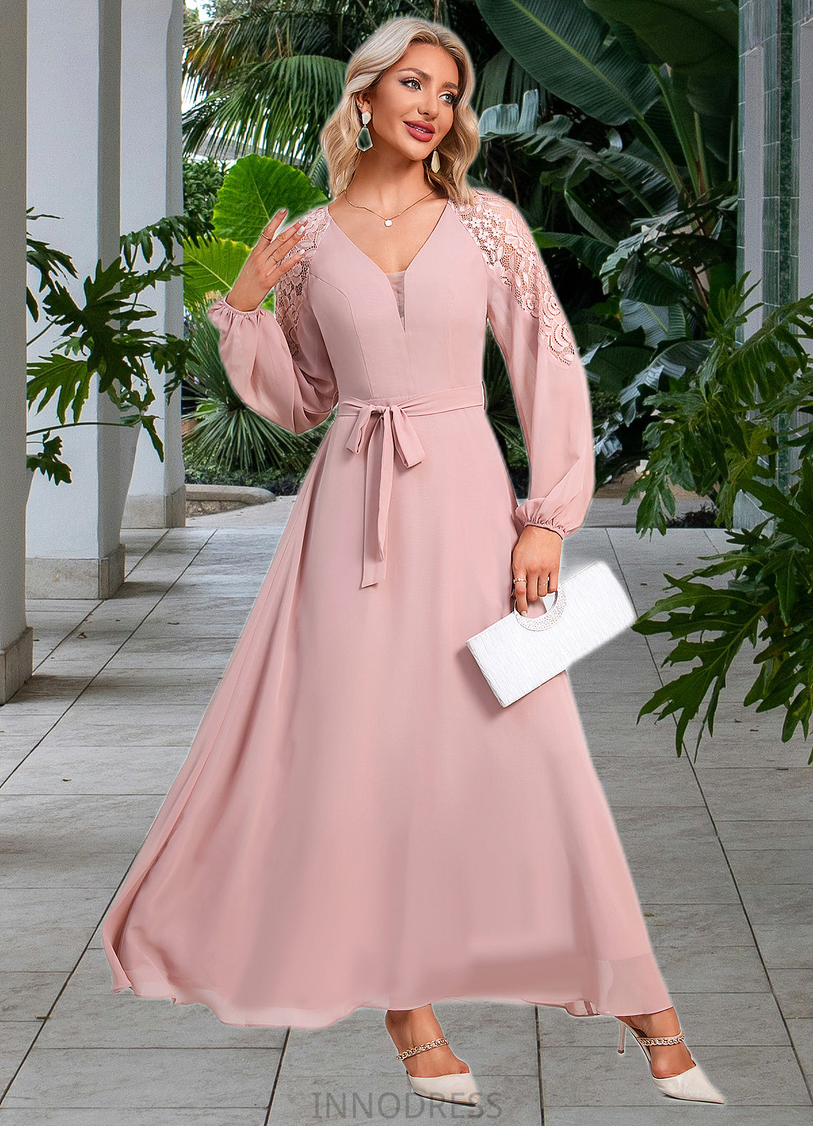 Gertie V-Neck Elegant A-line Chiffon Dresses DPP0022360