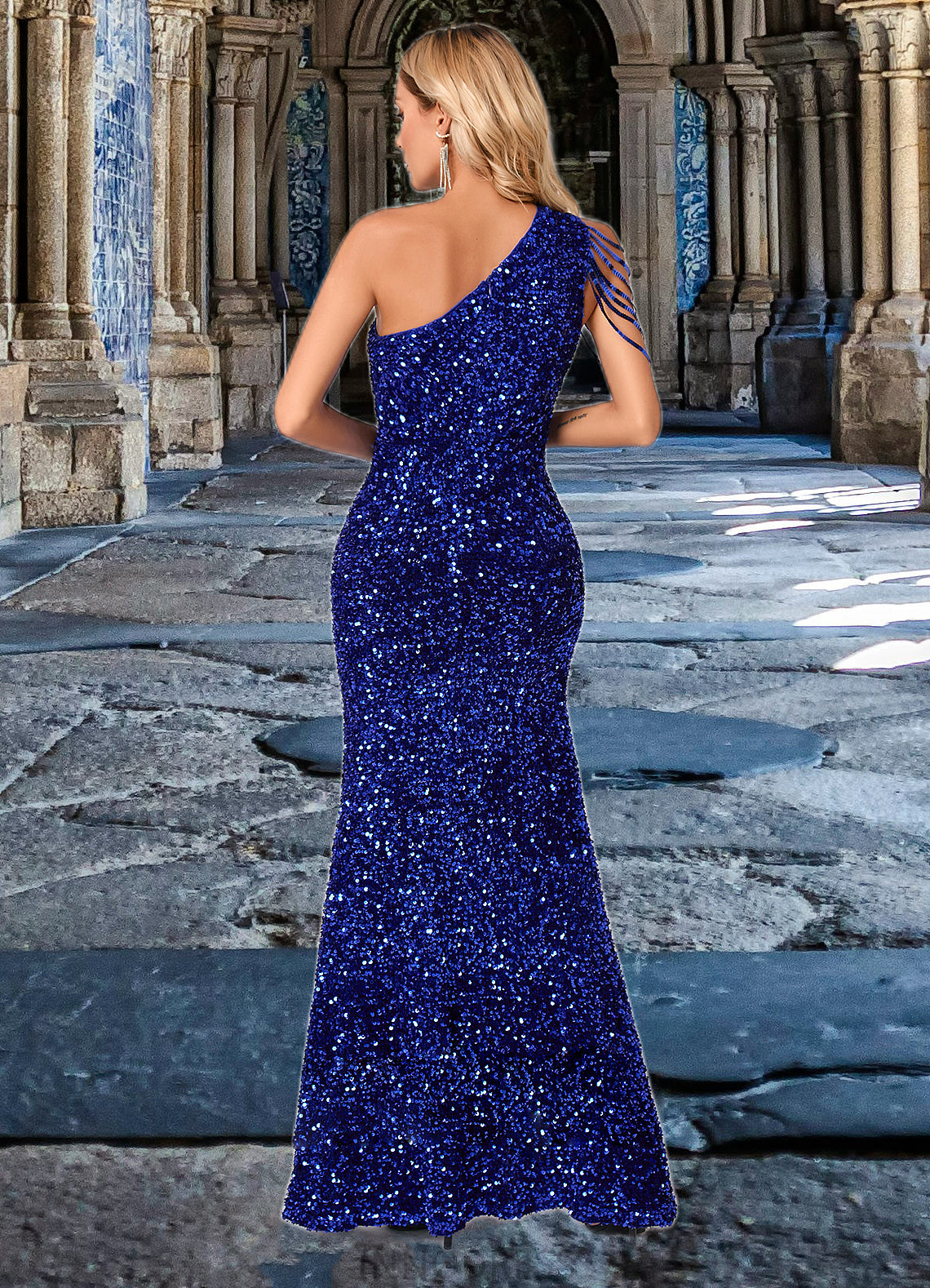 Julianne Sequins One Shoulder Sheath/Column Sequin Dresses DPP0022390