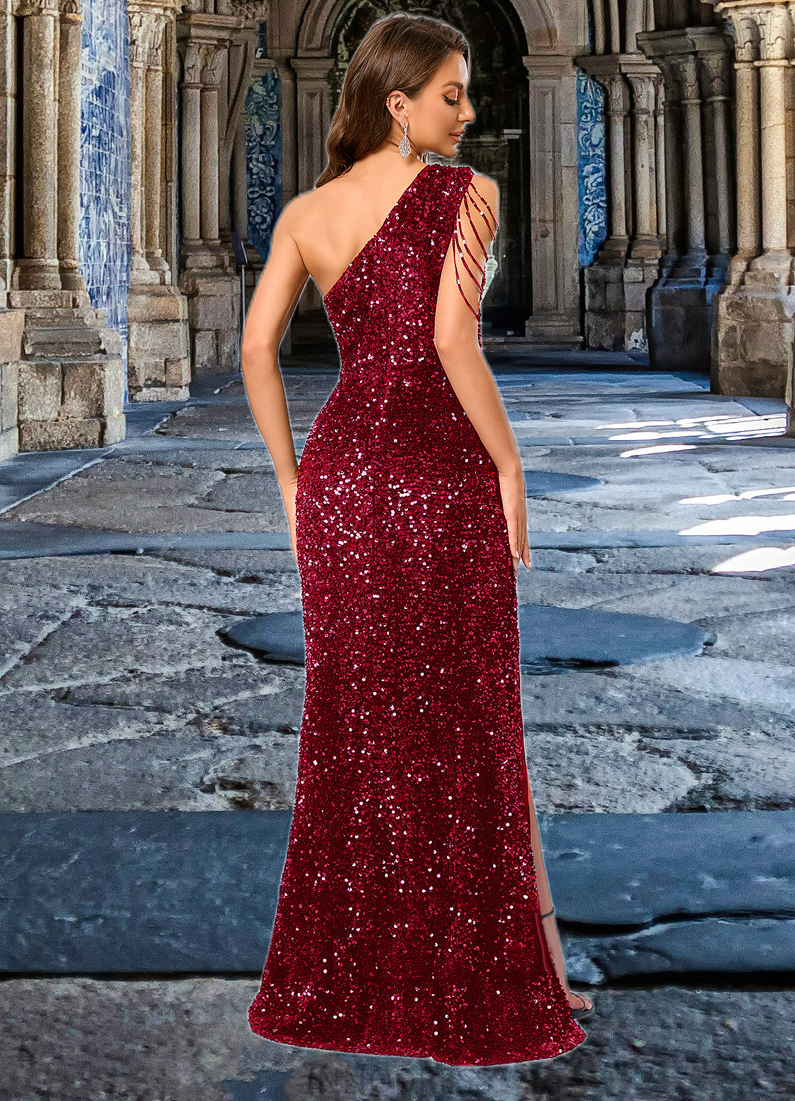 Julianne Sequins One Shoulder Sheath/Column Sequin Dresses DPP0022390