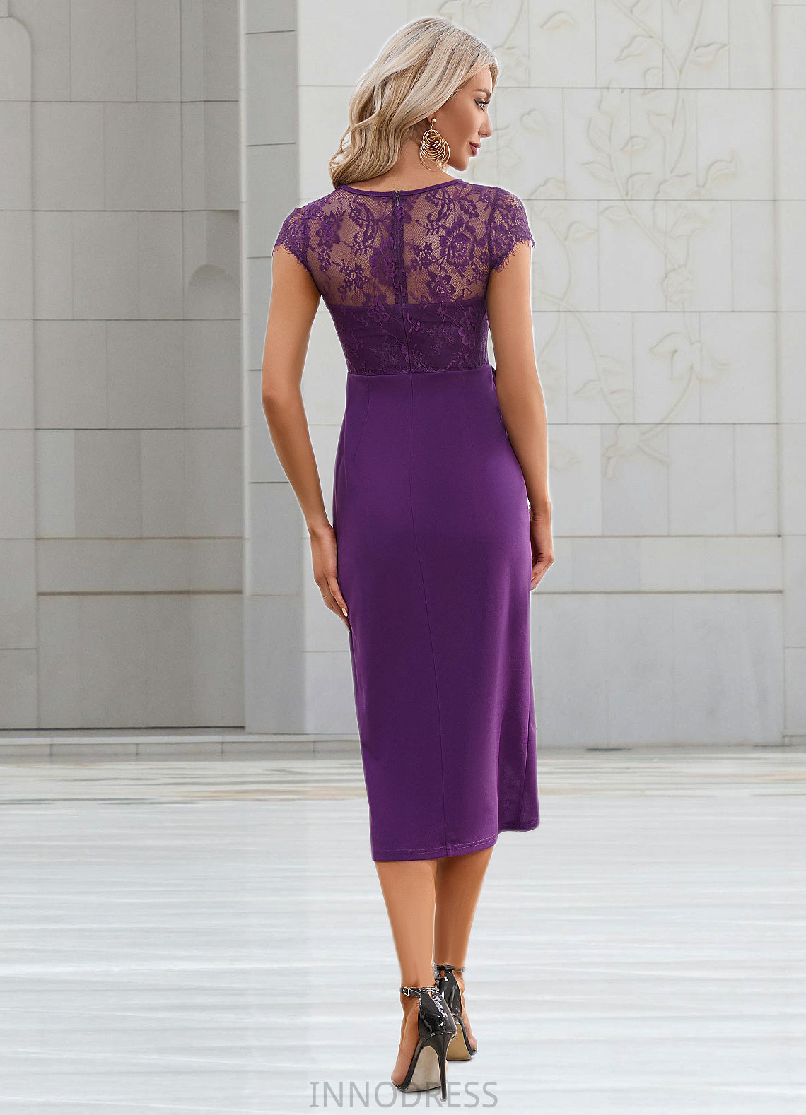 Ursula Pleated V-Neck Elegant Sheath/Column Polyester Asymmetrical Dresses DPP0022391