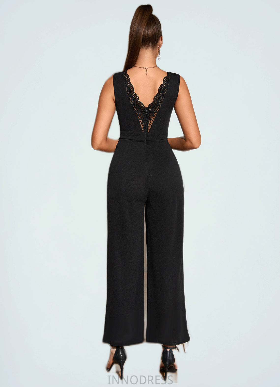 Alia Jacquard V-Neck Elegant Jumpsuit/Pantsuit Polyester Maxi Dresses DPP0022404