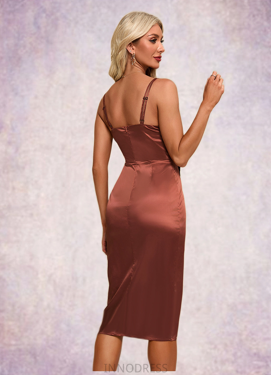 Elliana V-Neck Elegant Sheath/Column Satin Asymmetrical Dresses DPP0022423