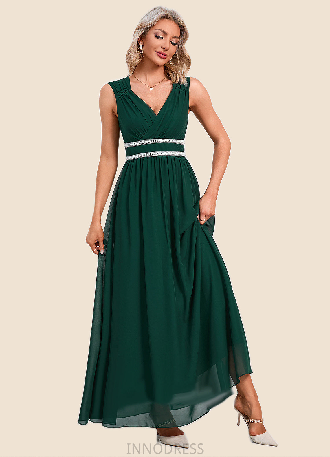 Deborah Beading Ruffle V-Neck Elegant A-line Chiffon Maxi Dresses DPP0022431