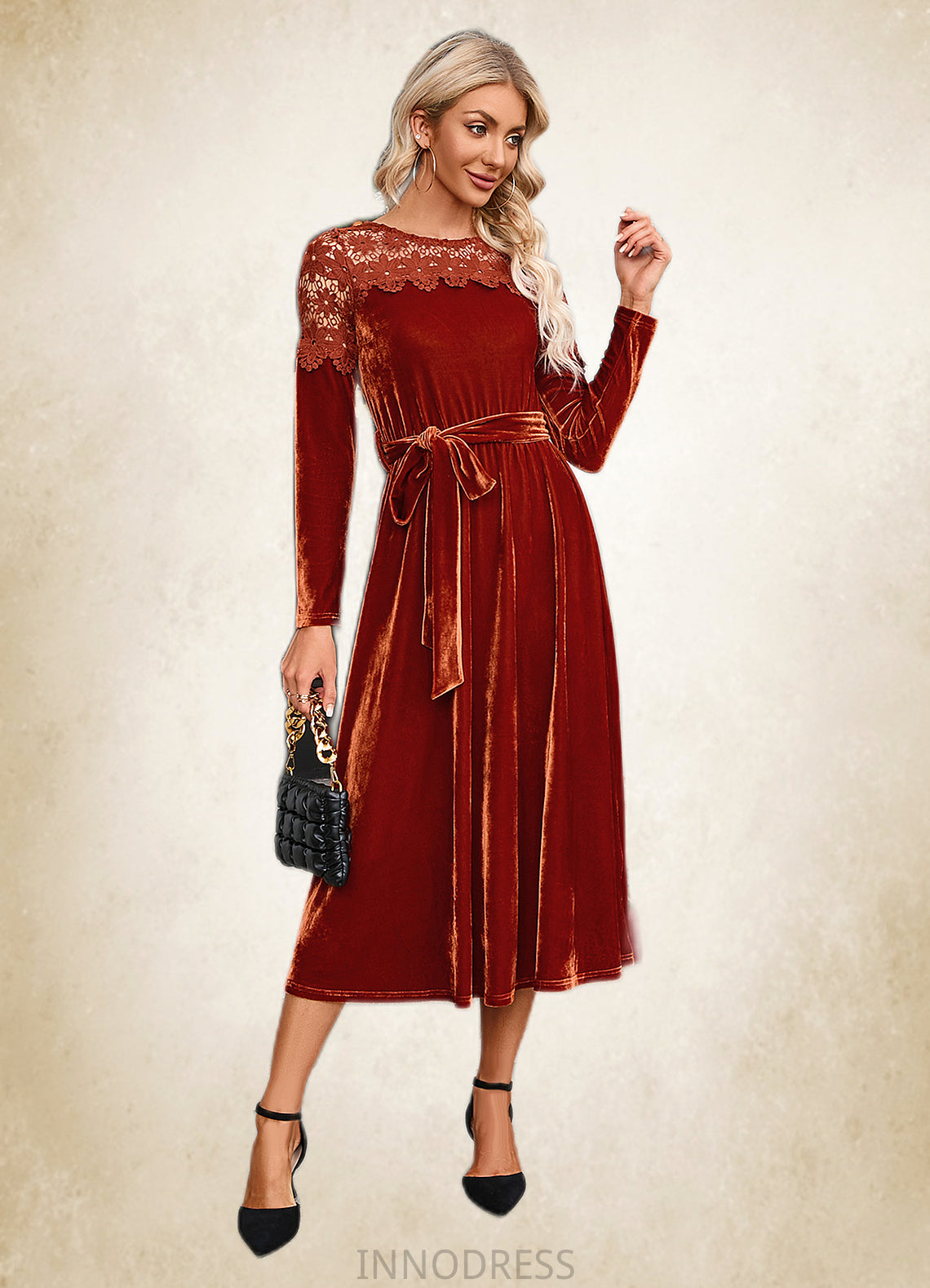 Jazmin Scoop Elegant A-line Velvet Dresses DPP0022496