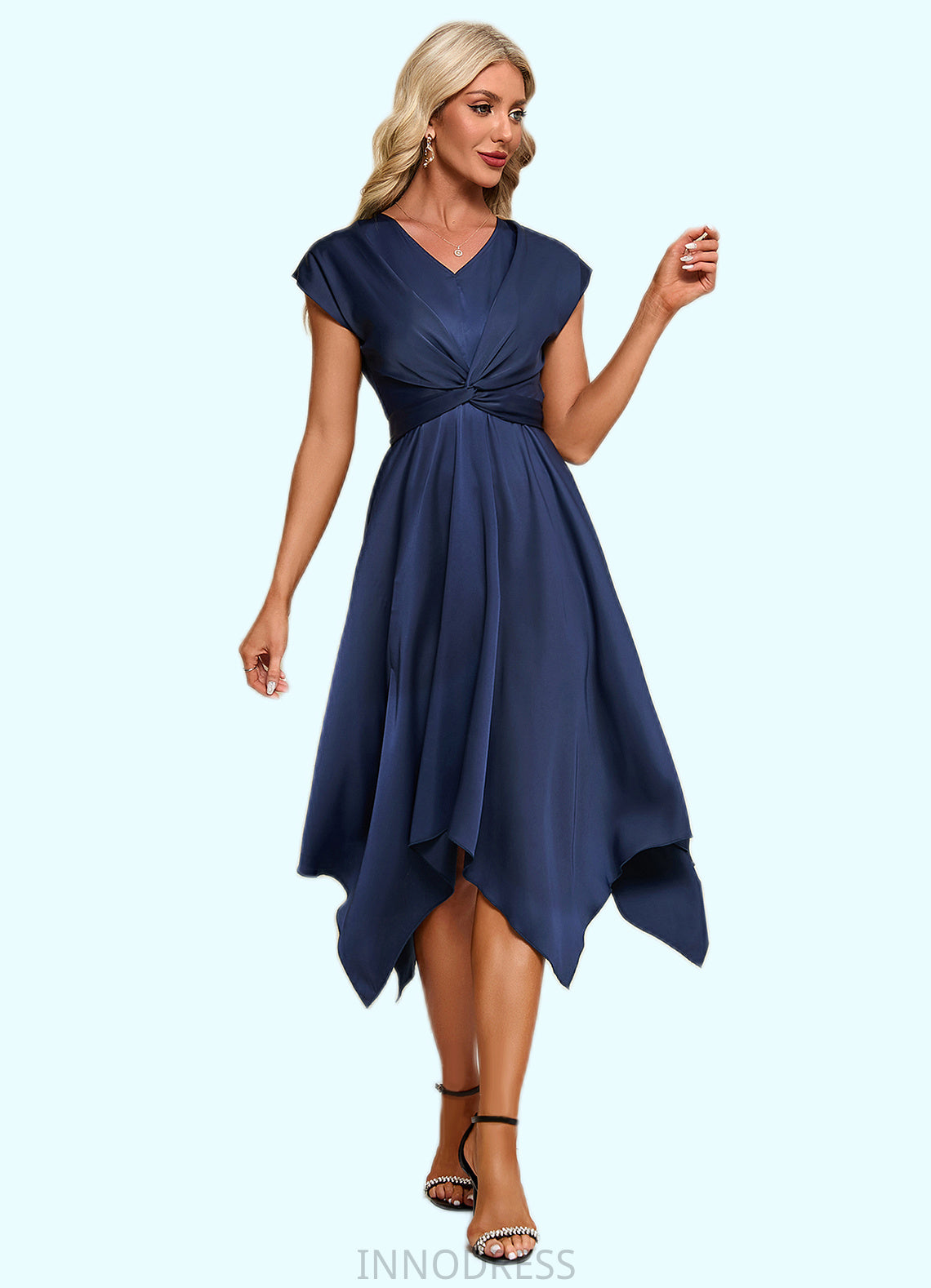 Ellen Bow V-Neck Elegant A-line Satin Asymmetrical Dresses DPP0022506