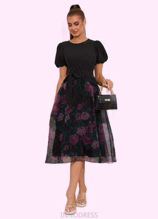 Bria Floral Print Scoop Elegant A-line Organza Midi Dresses DPP0022527