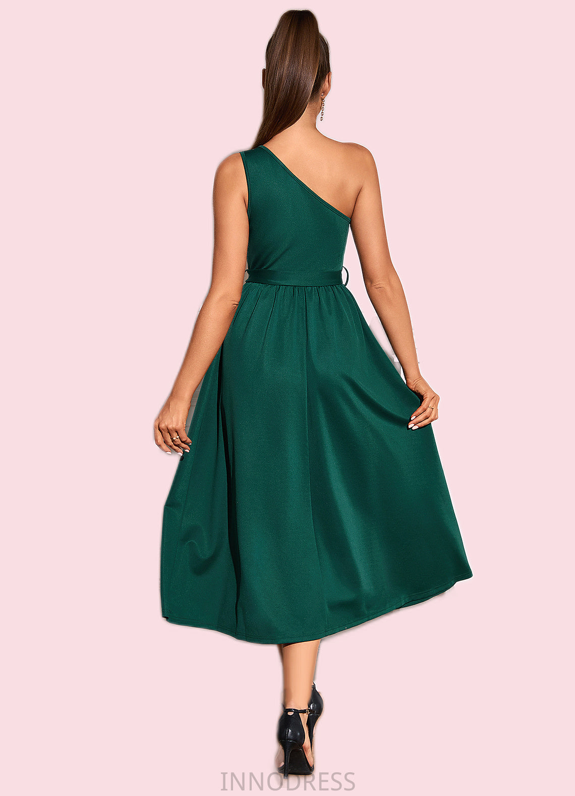 Katie One Shoulder Vacation A-line Cotton Blends Midi Dresses DPP0022529