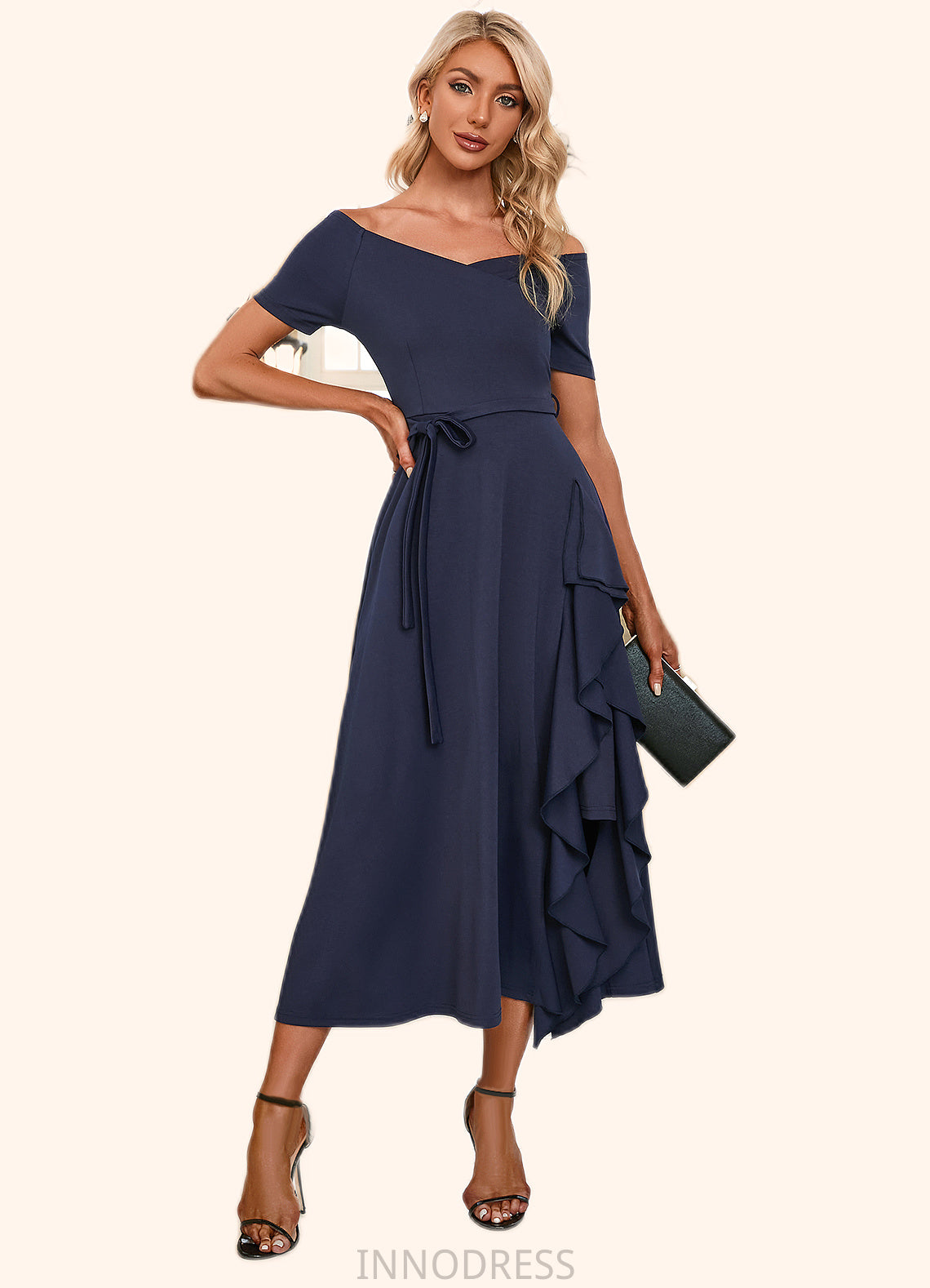 Mckenzie V-Neck Elegant A-line Cotton Blends Midi Dresses DPP0022561