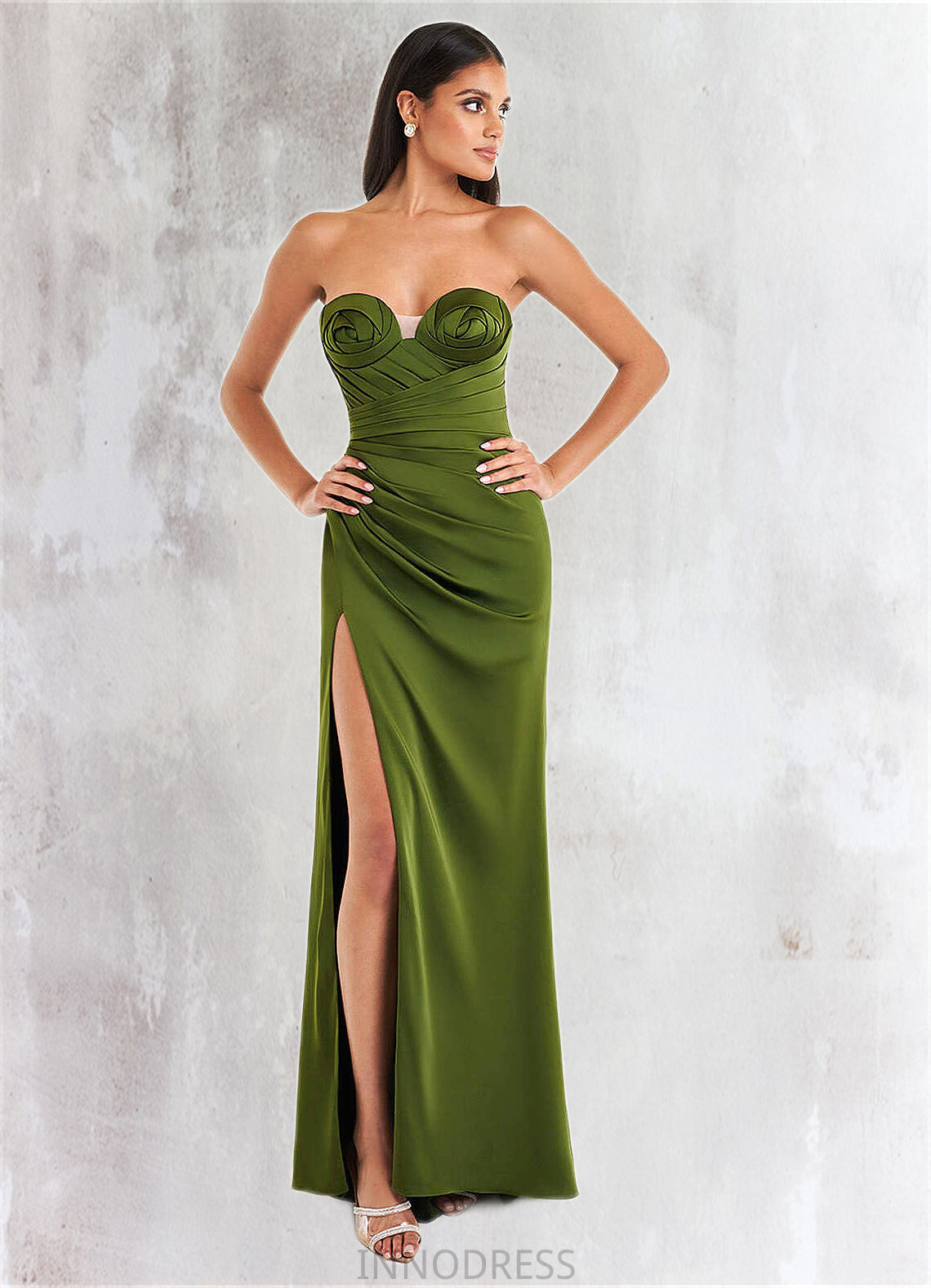 Jakayla Roslyn Olive Green Rosette Gown Atelier Dresses | Azazie DPP0022884