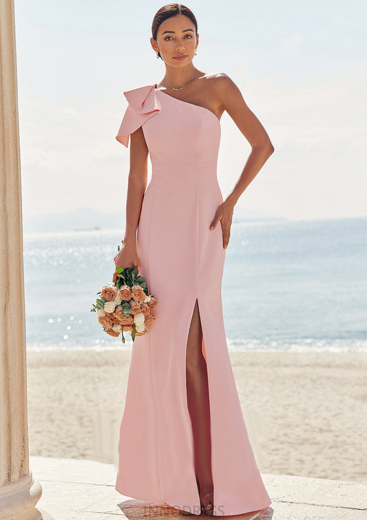 Sheath/Column One-Shoulder Sleeveless Floor-Length Stretch Crepe Bridesmaid Dresses with Bowknot Split Maritza DPP0025230