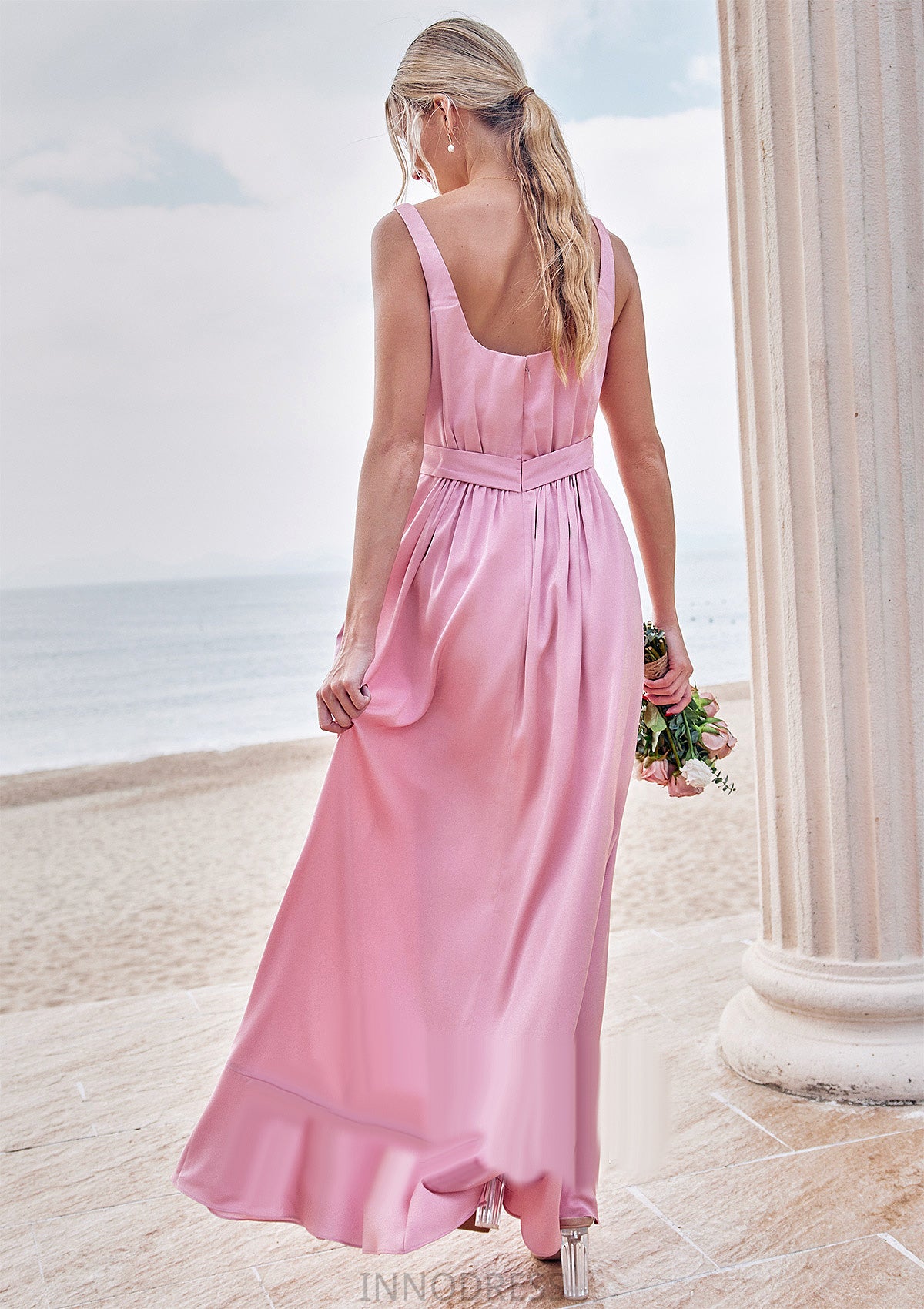 A-line Square Neckline Sleeveless Ankle-Length Stretch Satin Bridesmaid Dresses Alula DPP0025231