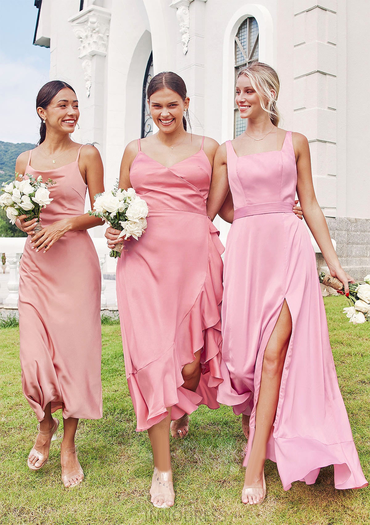 A-line Square Neckline Sleeveless Ankle-Length Stretch Satin Bridesmaid Dresses Alula DPP0025231