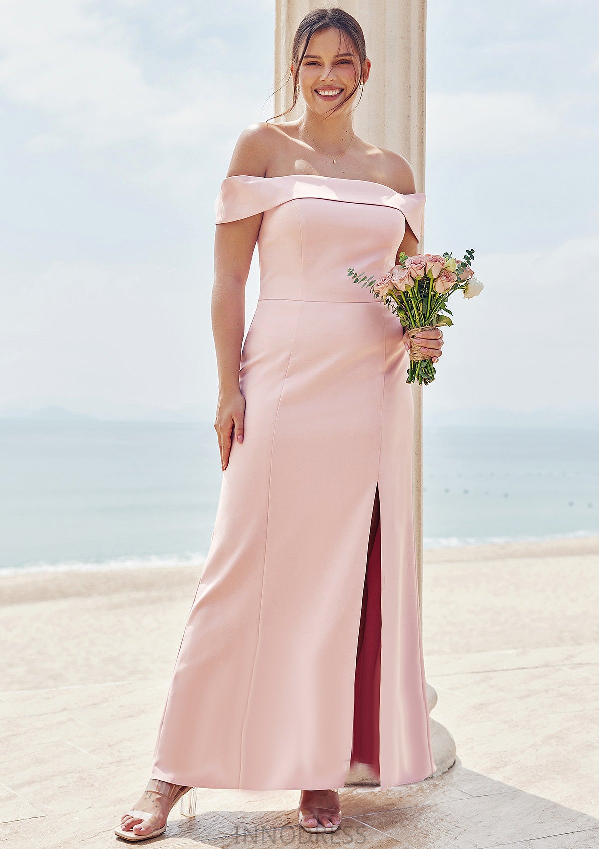 Trumpet/Mermaid Off-the-Shoulder Sleeveless Floor-Length Stretch Crepe Plus Size Bridesmaid Dresses Adelyn DPP0025261