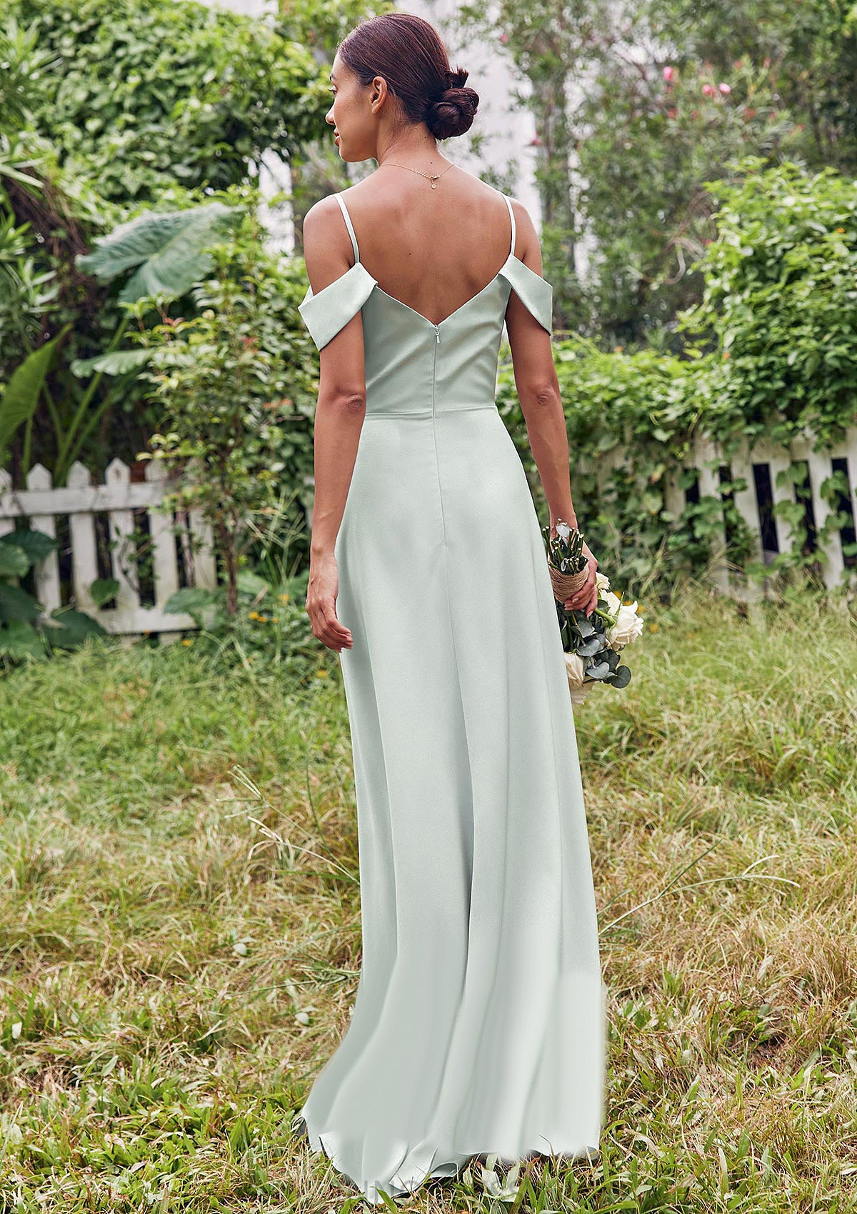 A-line V Neck Sleeveless Floor-Length Stretch Satin Bridesmaid Dresses with Split Brittany DPP0025263