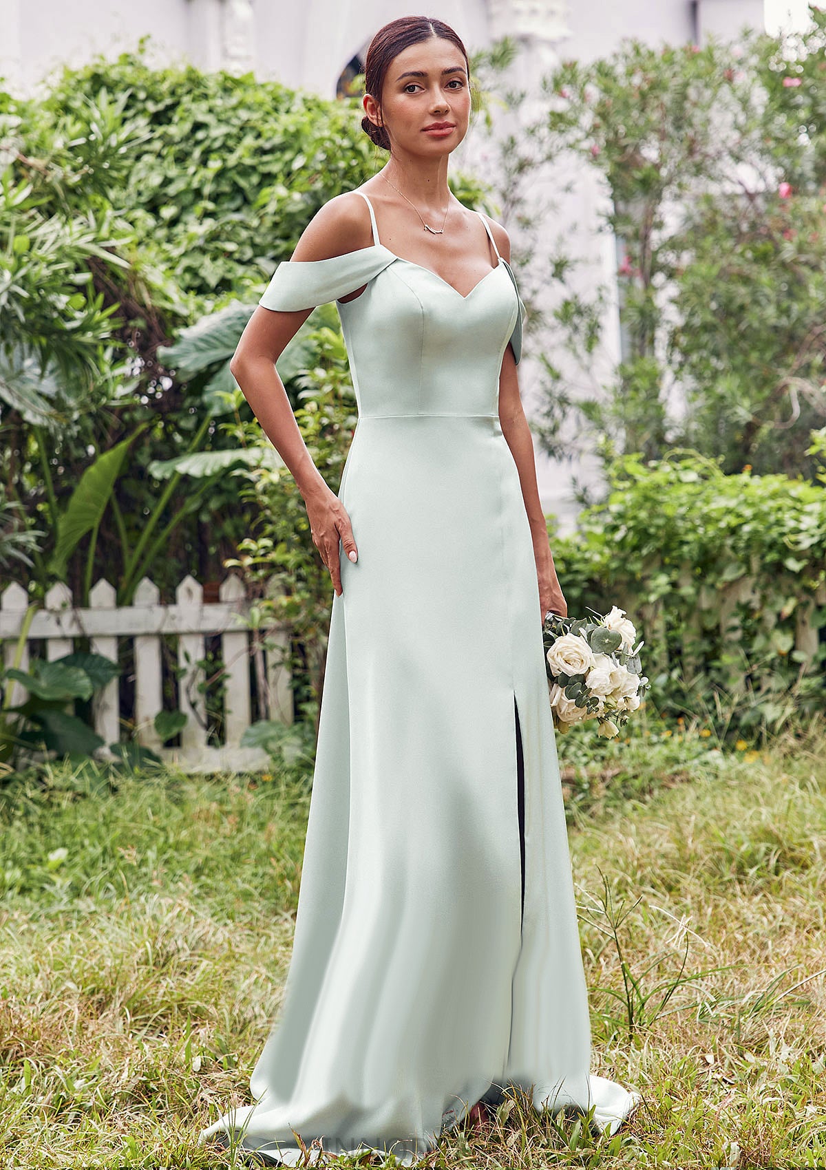 A-line V Neck Sleeveless Floor-Length Stretch Satin Bridesmaid Dresses with Split Brittany DPP0025263