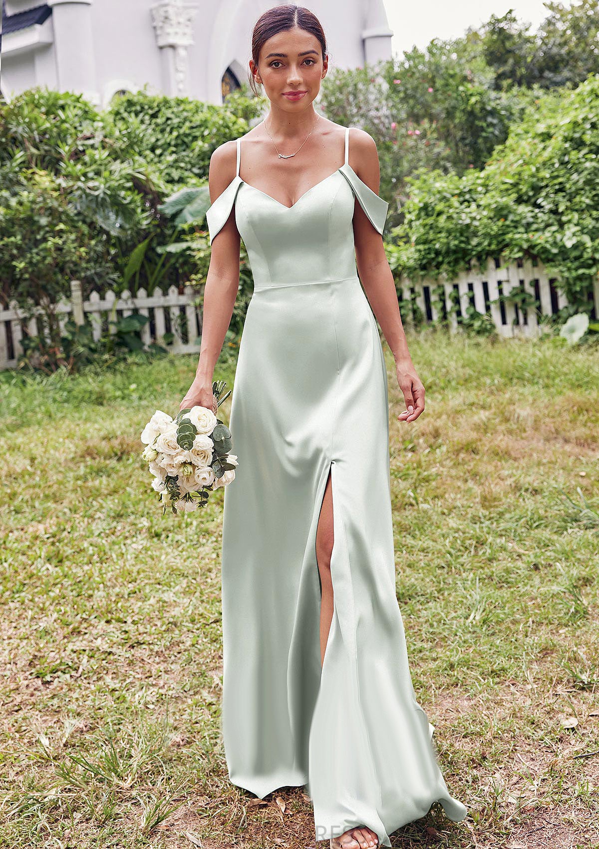 A-line V Neck Sleeveless Floor-Length Stretch Satin Bridesmaid Dresses with Split Brittany DPP0025263