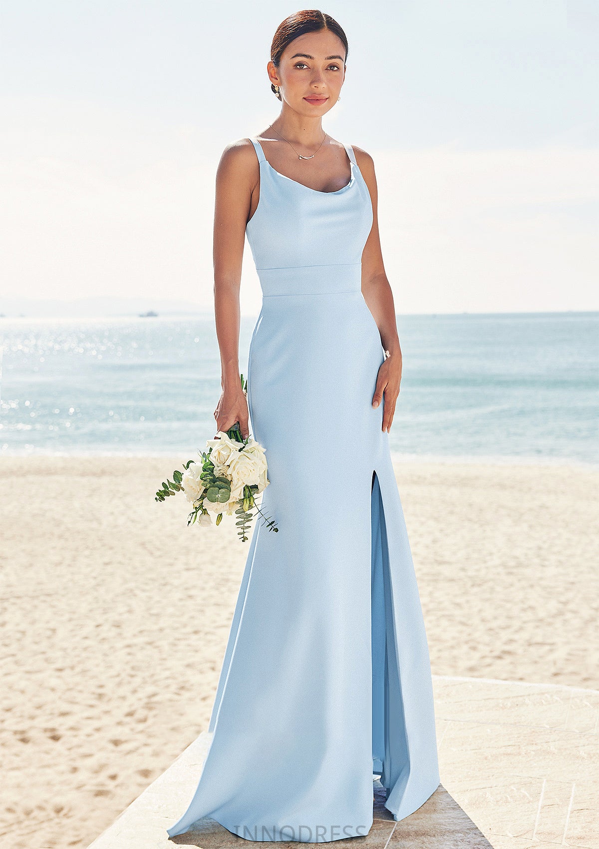 Trumpet/Mermaid Scoop Neck SleevelessFloor-Length Stretch Crepe Bridesmaid Dresses with Split Taliyah DPP0025271