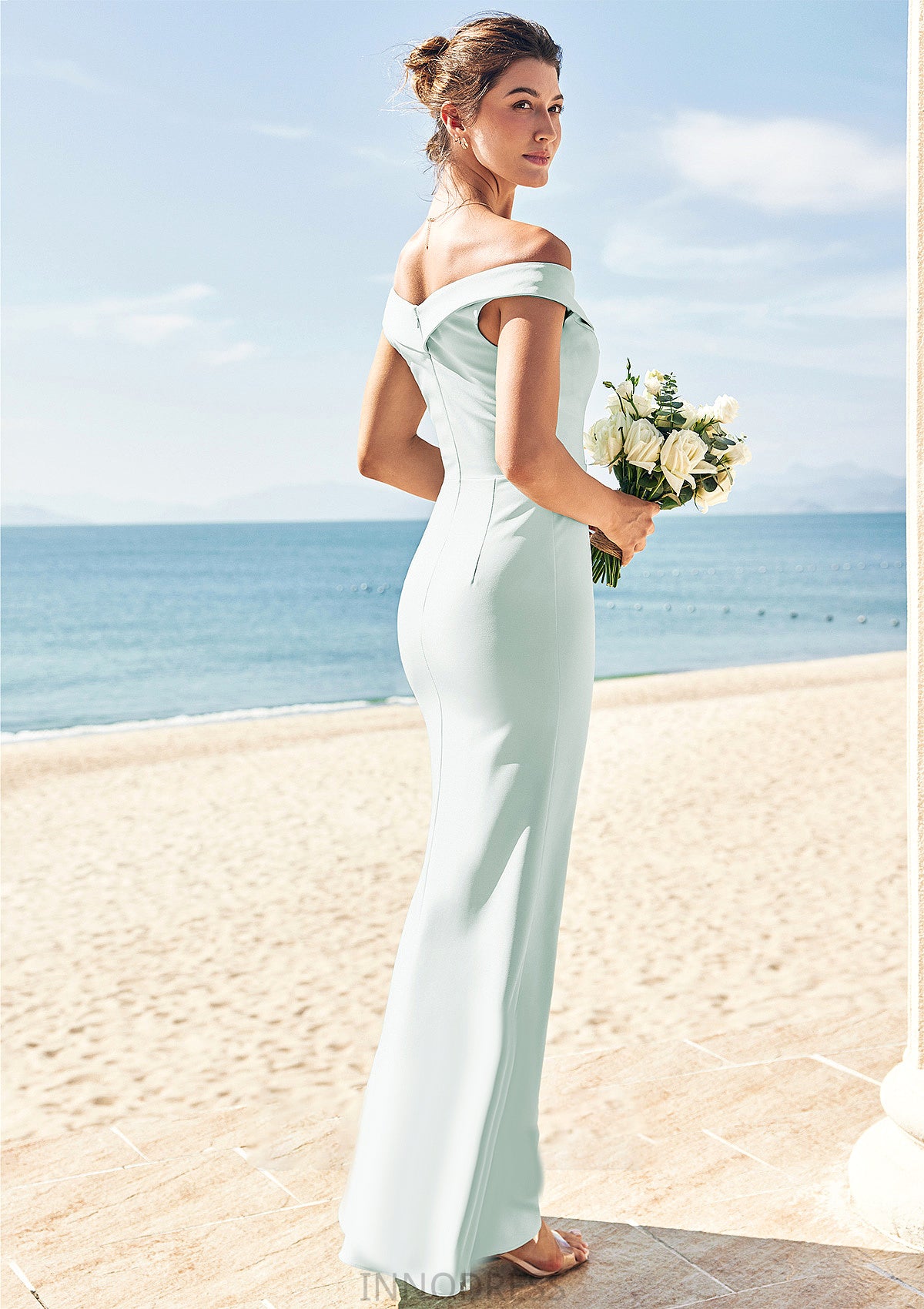 Trumpet/Mermaid Off-the-Shoulder Sleeveless Floor-Length Stretch Crepe Bridesmaid Dresses with Split Iliana DPP0025274