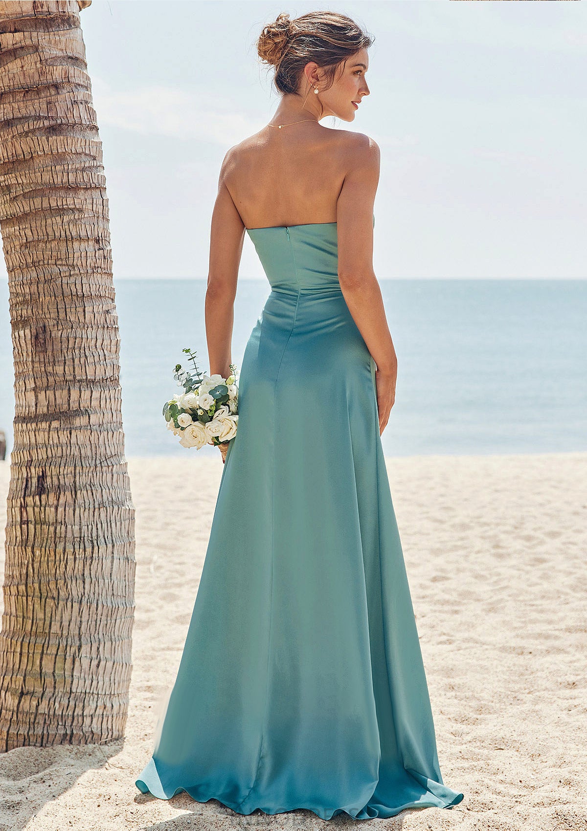 Sheath/Column Square Neckline Sleeveless Floor-Length Stretch Satin Bridesmaid Dresses with Pleated Split Regina DPP0025282