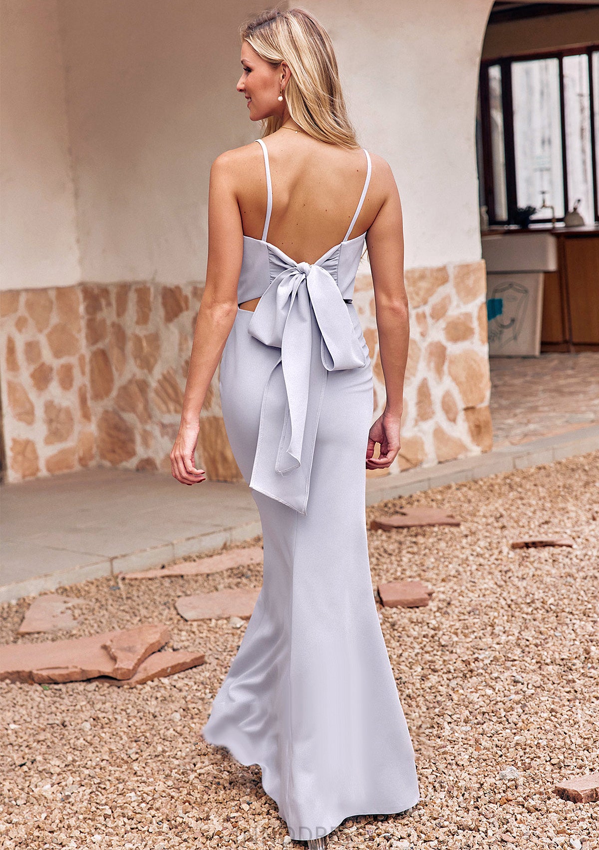 Trumpet/Mermaid Square Neckline Sleeveless Floor-Length Stretch Crepe Bridesmaid Dresses with Bowknot Split Annika DPP0025300