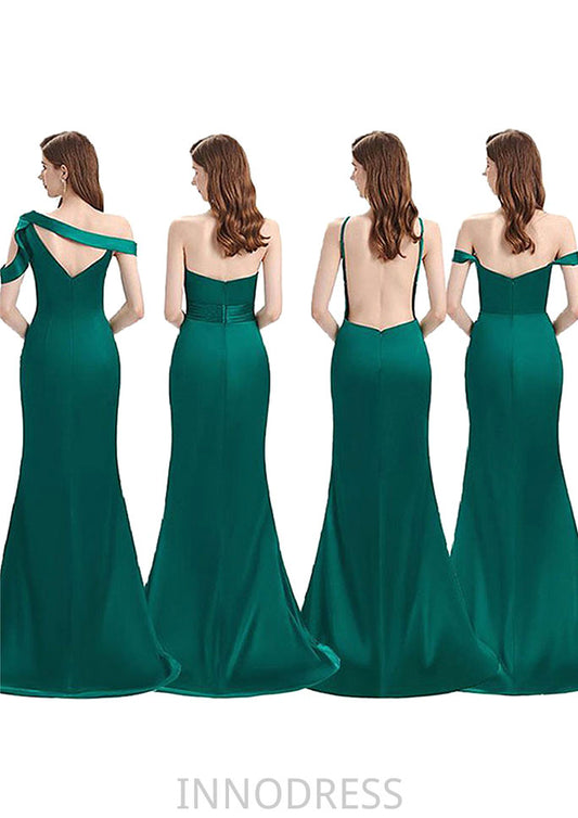 Trumpet/Mermaid Sleeveless Long/Floor-Length Silk like Satin Bridesmaid Dresses With Pleated Split Paige DPP0025306