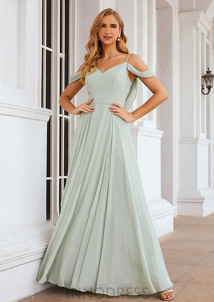 A-line Off-the-Shoulder Sleeveless Long/Floor-Length Chiffon Bridesmaid Dresseses With Pleated Yaretzi DPP0025307