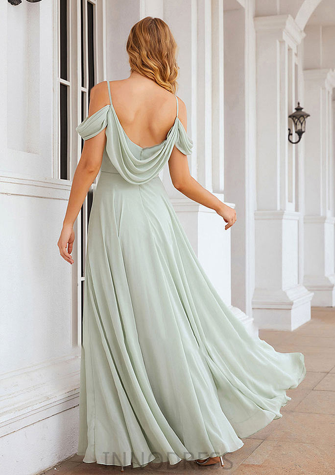 A-line Off-the-Shoulder Sleeveless Long/Floor-Length Chiffon Bridesmaid Dresseses With Pleated Yaretzi DPP0025307