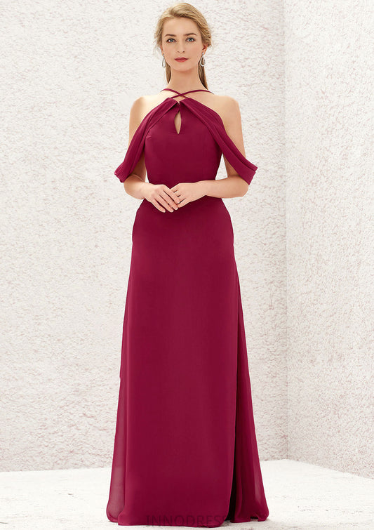 A-line Scalloped Neck Sleeveless Chiffon Long/Floor-Length Bridesmaid Dresses With Pockets Alani DPP0025310