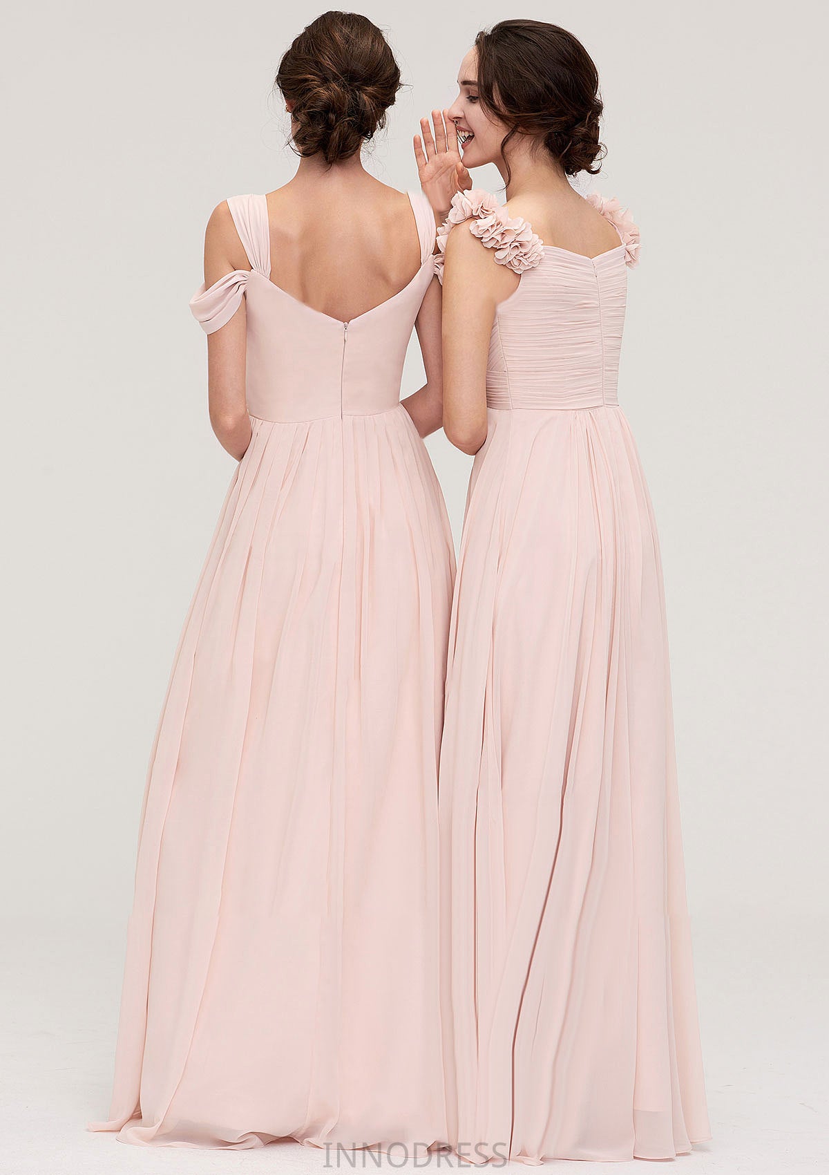 Sweetheart Sleeveless A-line/Princess Chiffon Long/Floor-Length Bridesmaid Dresses With Pleated Shoulder Flower Vera DPP0025315